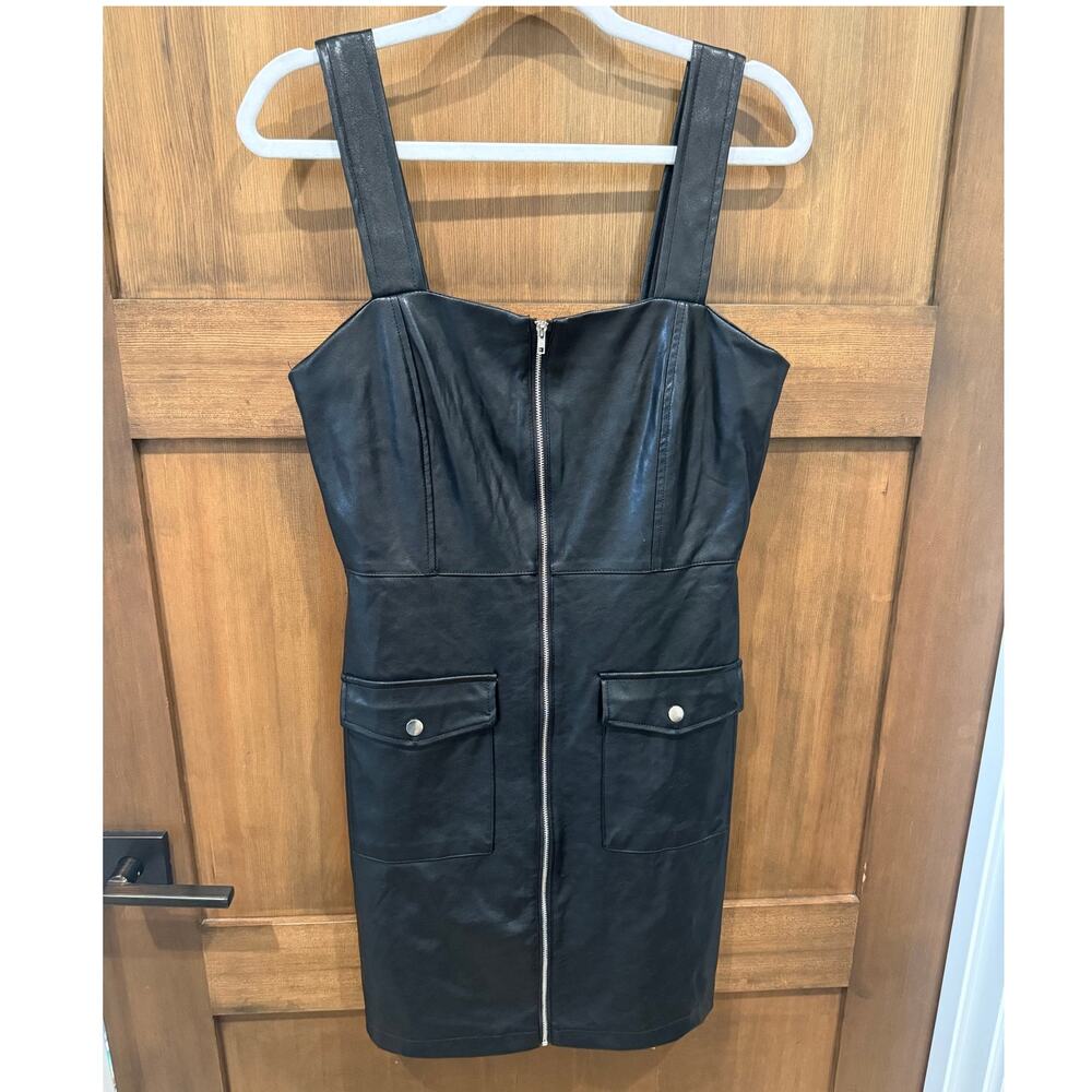 Haute Monde Faux Leather Tank Dressβ Size Medium Black Mini Pockets